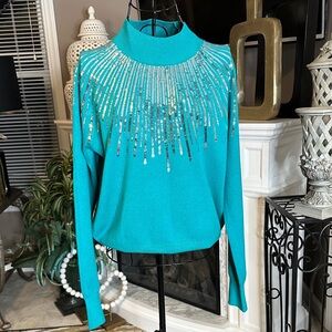 Chic Teal Sequin Women's Sweatshirt